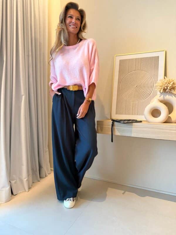 ZOEY - Knitted Short Sleeve Oversized Knit Light Pink - Image 3