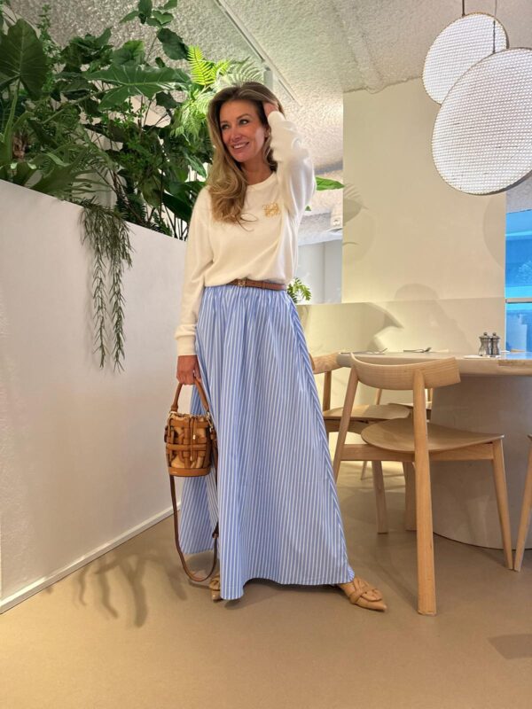 ALEXANDRA - Cotton Long Skirt Blue Stripes - Image 2