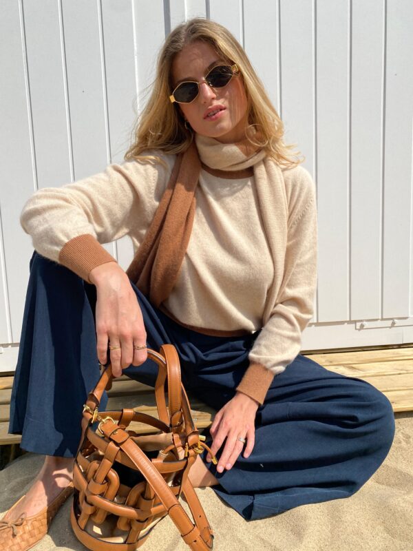 NOVA - Scarf Color Block 2 Colors Beige & Camel