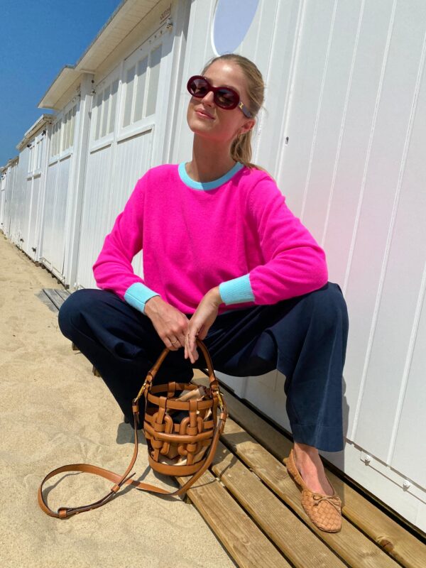 LENA - Knit Top - Color Block - Pink & Aqua