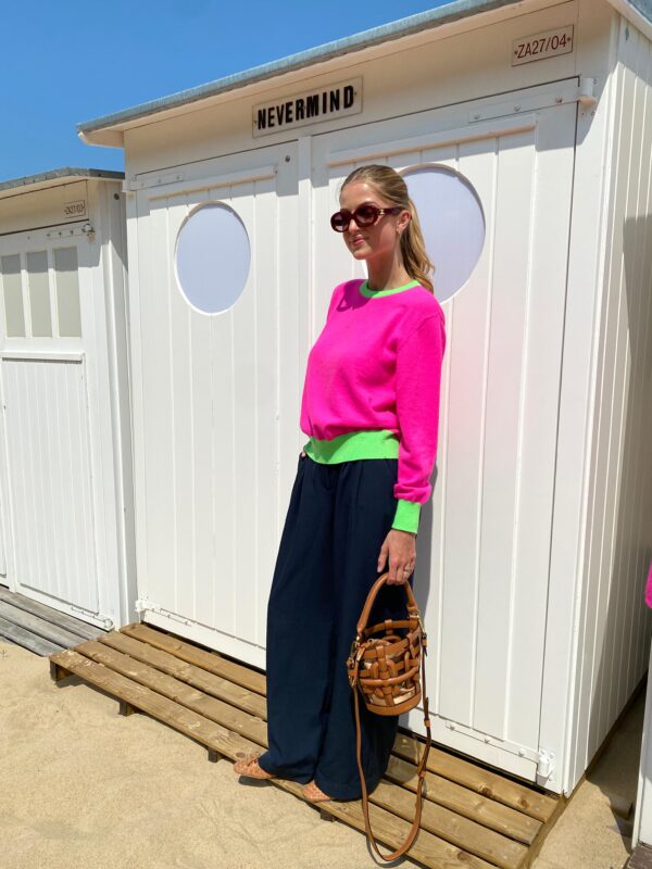 LENA - Knit Top - Color Block - Pink & Green