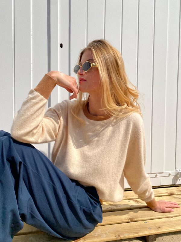 LENA - Knit Top - Color Block - Beige & Camel