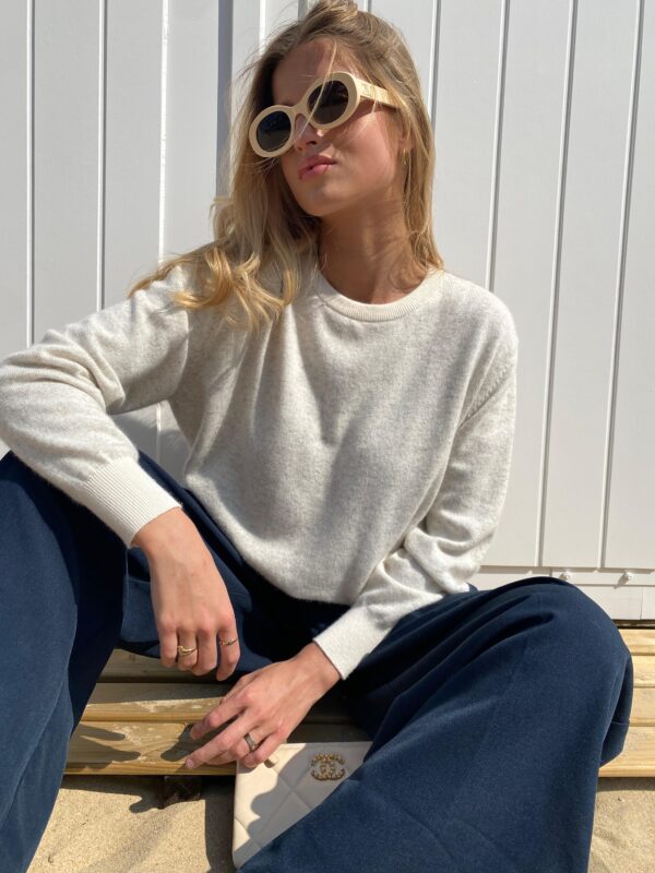 LENA - Knit Top - Color Block - Grey & White