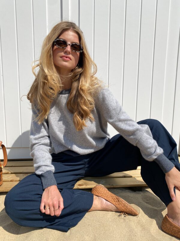 LENA - Knit Top - Color Block - Light Grey & Grey