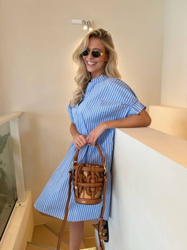 ESTELLE - Cotton Short Sleeve Dress Blue Stripes