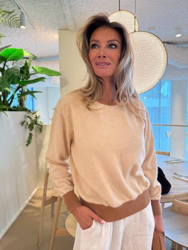 LENA - Knit Top - Color Block - Beige & Camel - Image 2