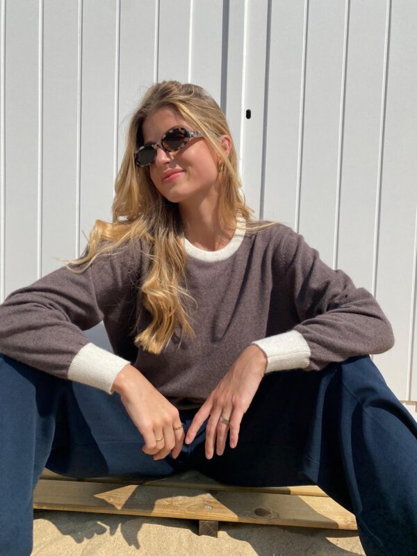 LENA - Knit Top - Color Block - Taupe & White