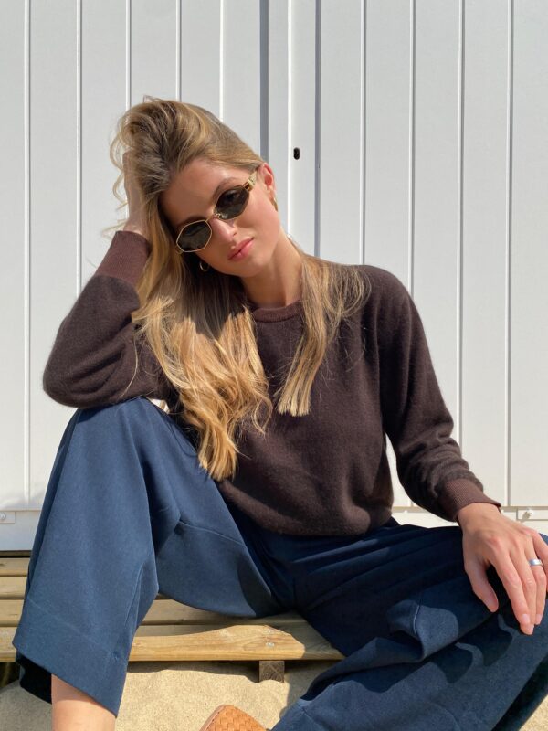 LENA - Knit Top - Color Block - Brown & Chocolate