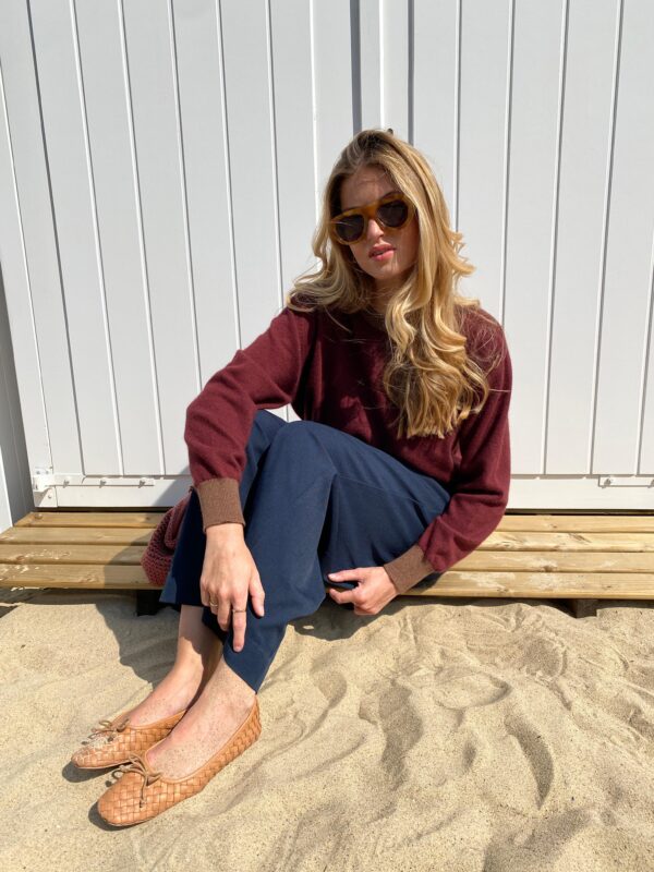 LENA - Knit Top - Color Block - Bordeaux & Brown