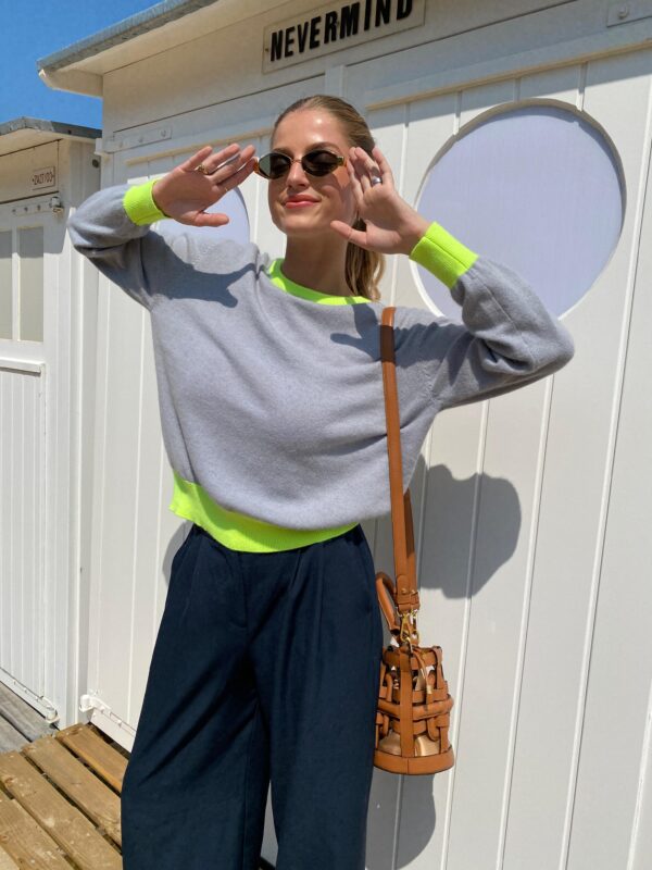 LENA - Knit Top - Color Block - Grey & Yellow
