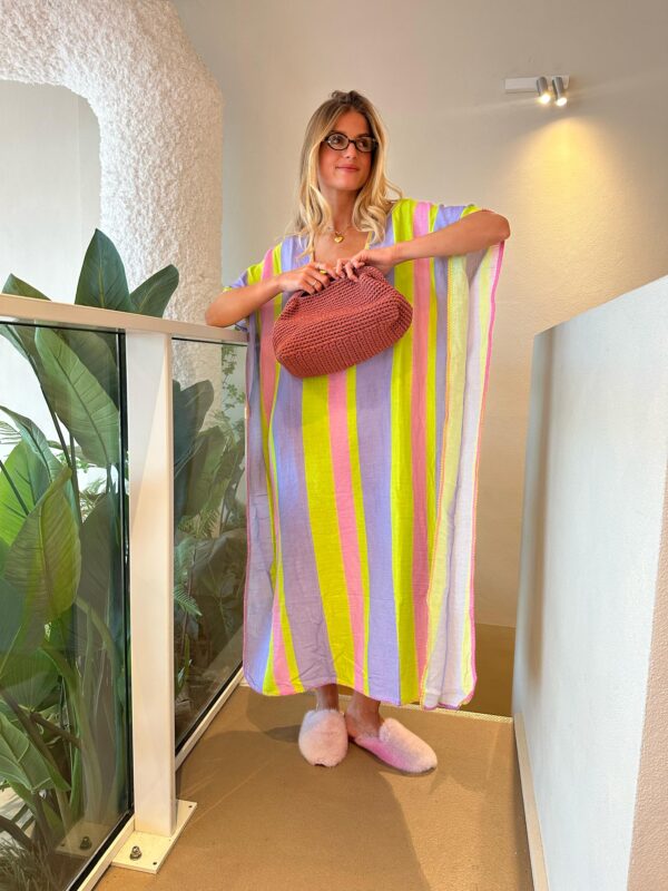 Dress Kaftan Stripe Purple & Yellow