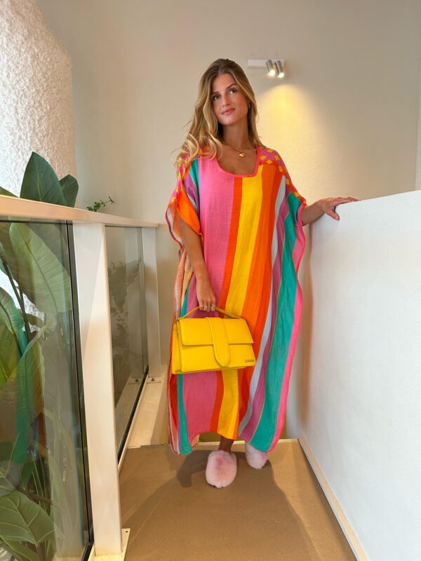 Dress Kaftan Stripe Yellow, Pink & Orange