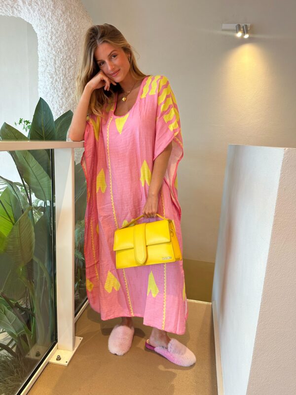 Dress Kaftan Pink & Yellow Heart