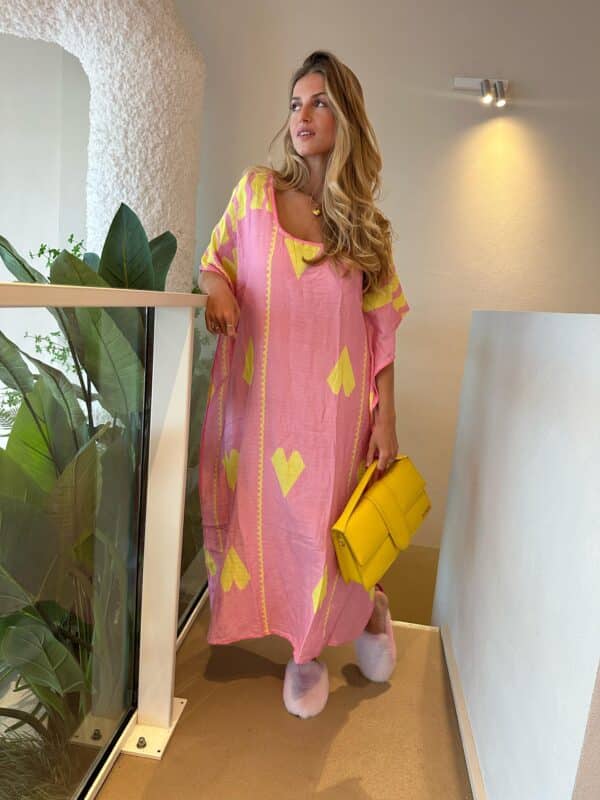 Dress Kaftan Pink & Yellow Heart - Image 2