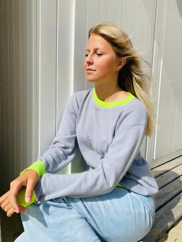 LENA - Knit Top - Color Block - Grey & Yellow