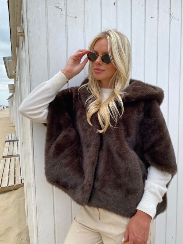MONACO - Faux Fur Jacket Brown - Image 2