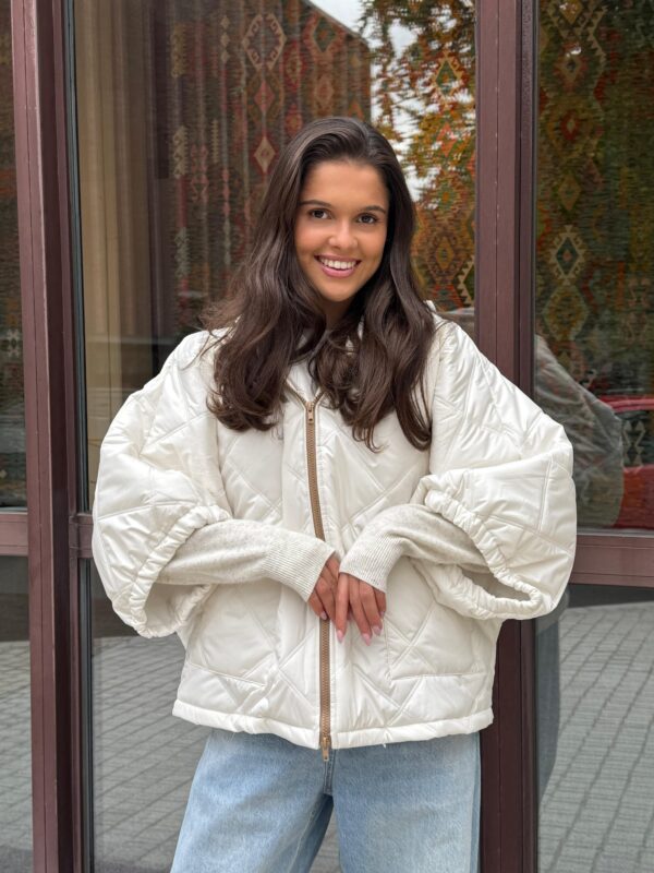 ROSIE - Body Warmer - White & Camel Zipper