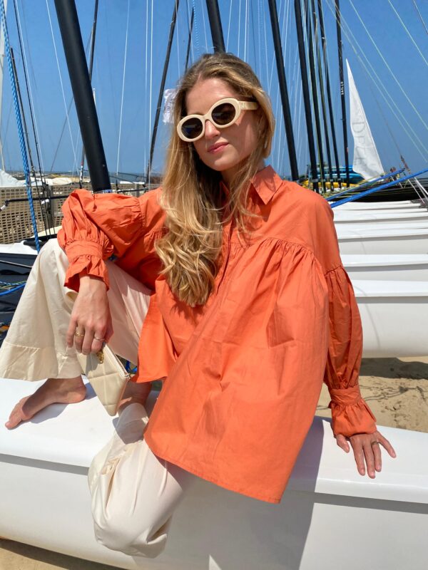 CLEO - Cotton Blouse with Puff Sleeves Orange