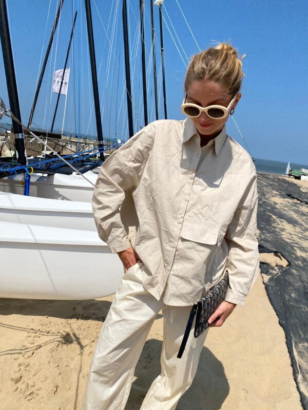 ESMEE - Cotton Blouse with Pocket Beige