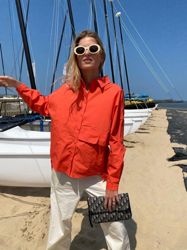 ESMEE - Cotton Blouse with Pocket Orange - Image 2