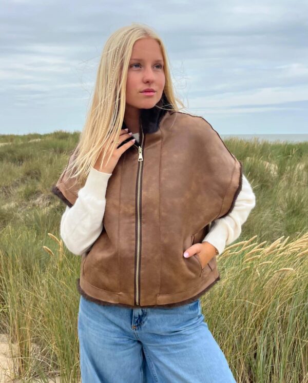 LOUISE - Leather & Faux Fur Brown Reversible