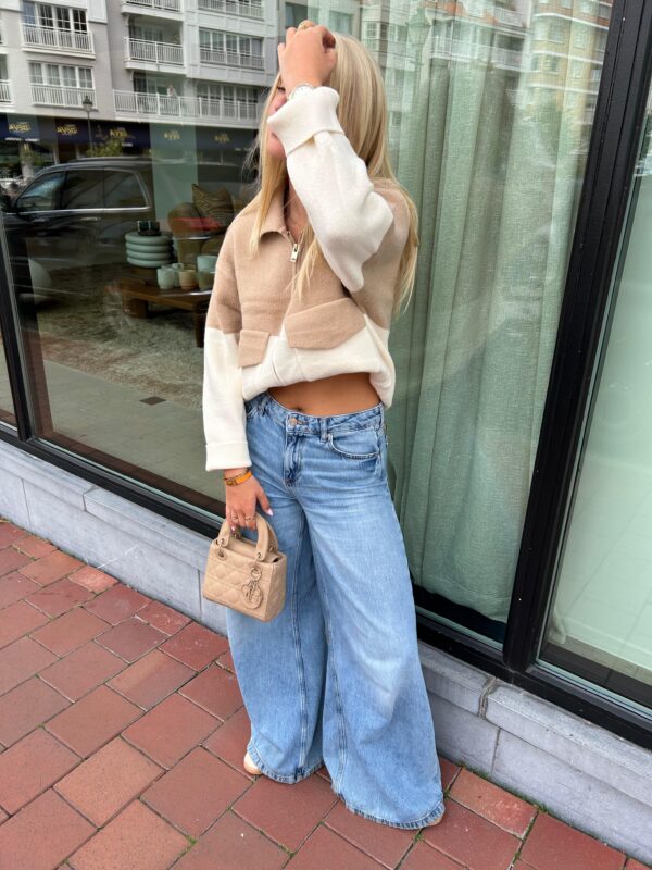 KNIT Pullover with Zipper Camel & Cream PRE ORDER