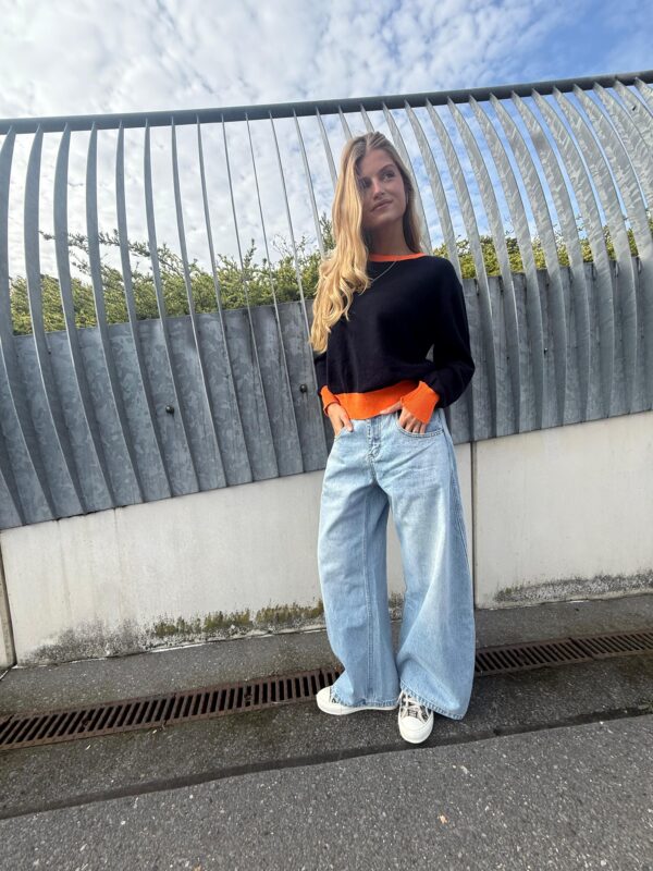 LENA - Knit Top - Color Block - Navy & Orange
