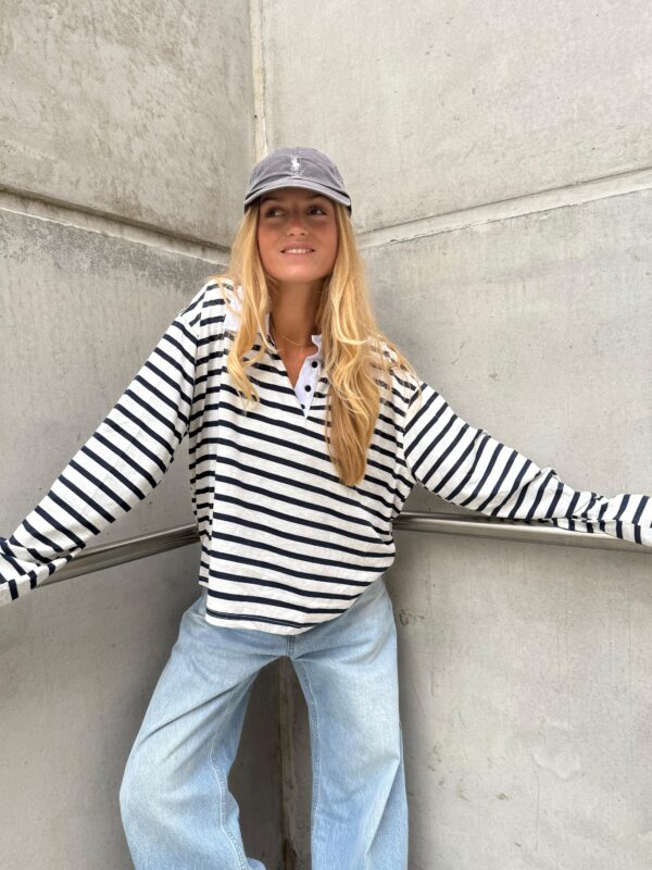REU - Polo Long Sleeve Stripes White