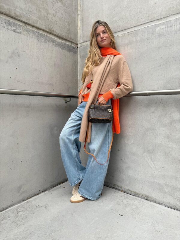LENA - Knit Top - Color Block - Camel & Orange - Image 2