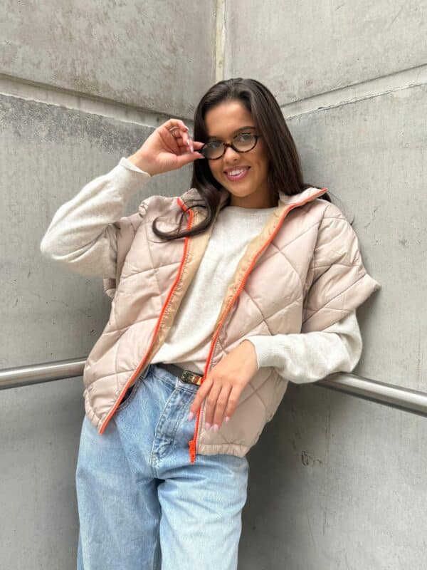 IVY - Body Warmer BESTSELLER -Beige & Orange Zipper