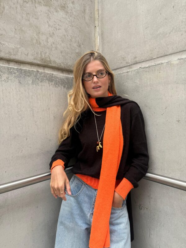 LENA - Knit Top - Color Block - Brown & Orange - Image 2
