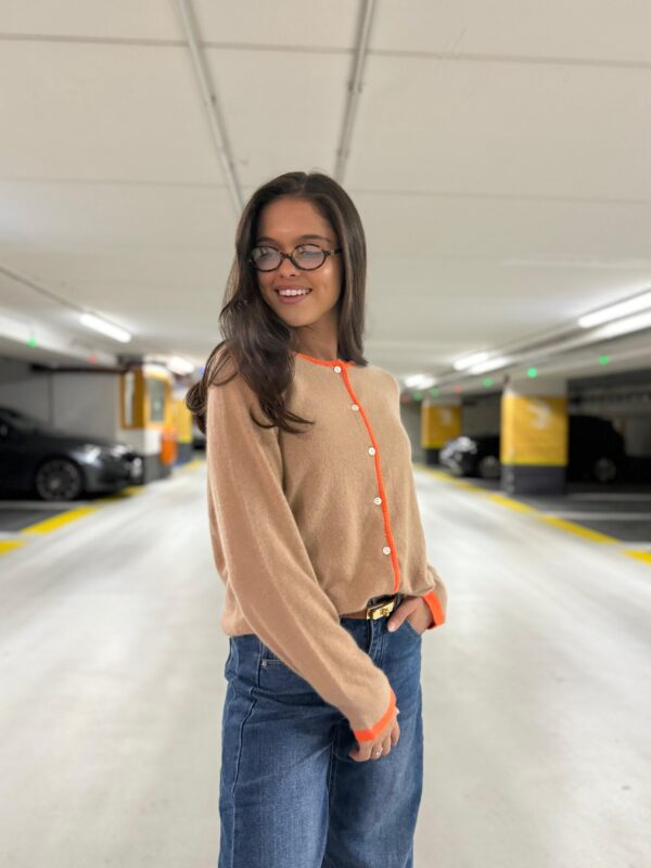 ZIZA - Fine Button Racoon Gilet Beige & Orange
