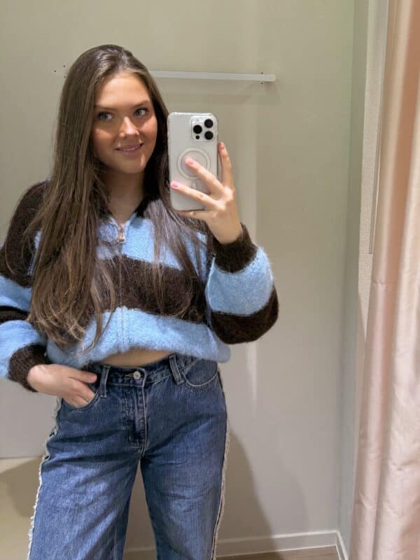 CECILIA - Knit zipper  Stripe blue & brown