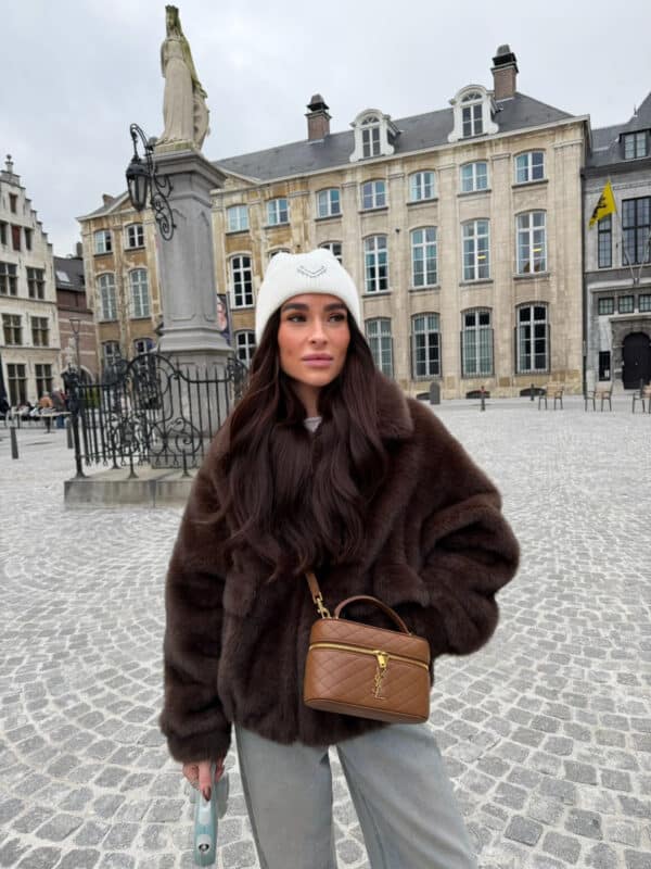 MILAAN - Faux Fur Jacket Brown M/L