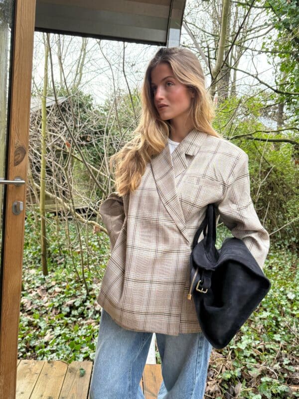 BROWN CHECK BLAZER - ONE SIZE