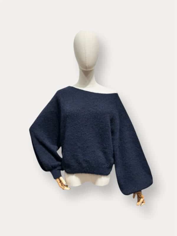 DARK BLUE OFF-SHOULDER KNIT - ONE SIZE