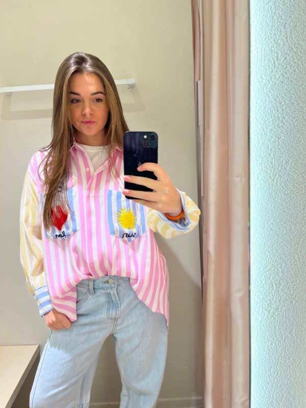 STRIPED LOVE POCKET BLOUSE - ONE SIZE