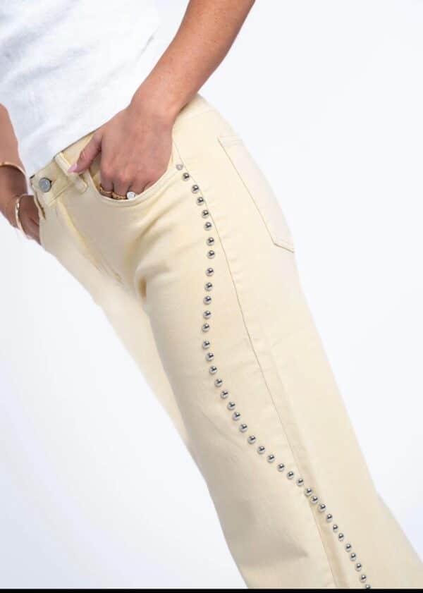 BEIGE SIDE STUD PANTS - 42
