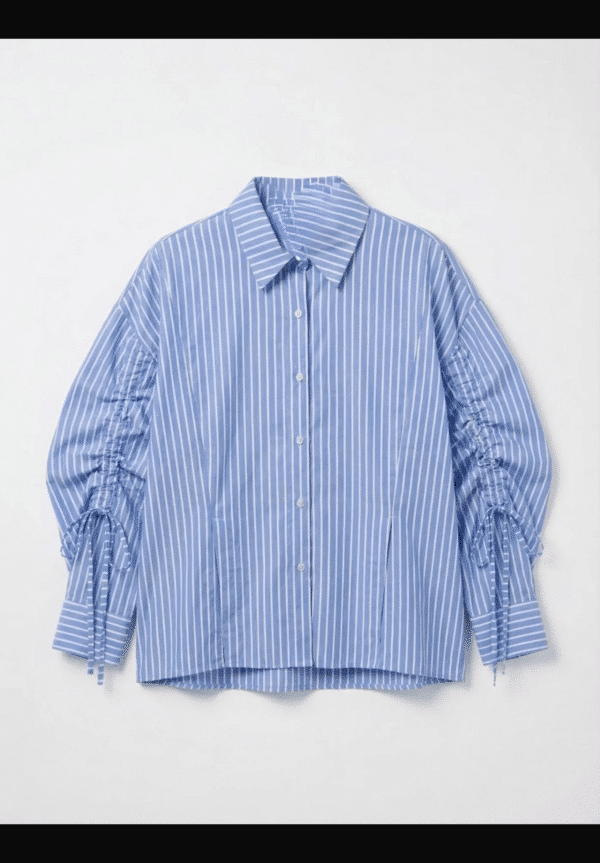 BLUE RUCHE RIBBON BLOUSE - ONE SIZE