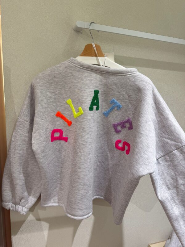GREY KNIT MULTICOLOR LETTERS PILATES KNIT - ONE SIZE