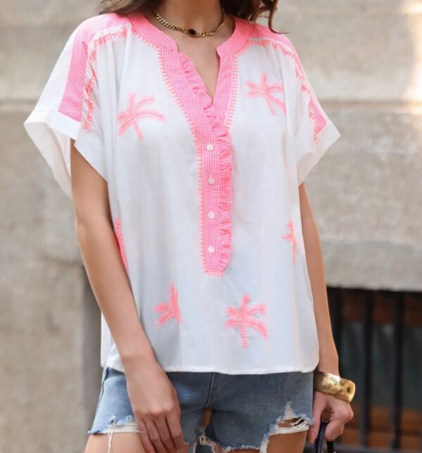 PINK PALM PARADISE BLOUSE - M/L