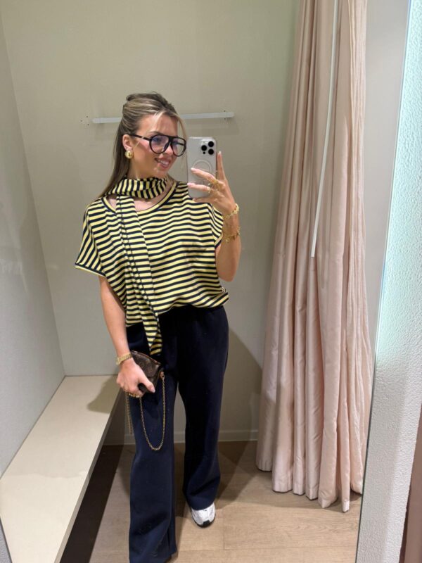 YELLOW STRIPED TSHIRT+SCARF  - ONE SIZE