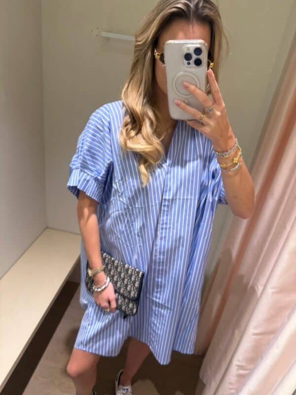 BLUE STRIPED ESTELLE COTTON DRESS - ONE SIZE