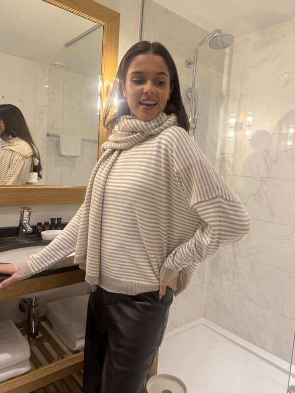 ANNIE STRIPED KNIT WITH SCARF - BEIGE - ONE SIZE