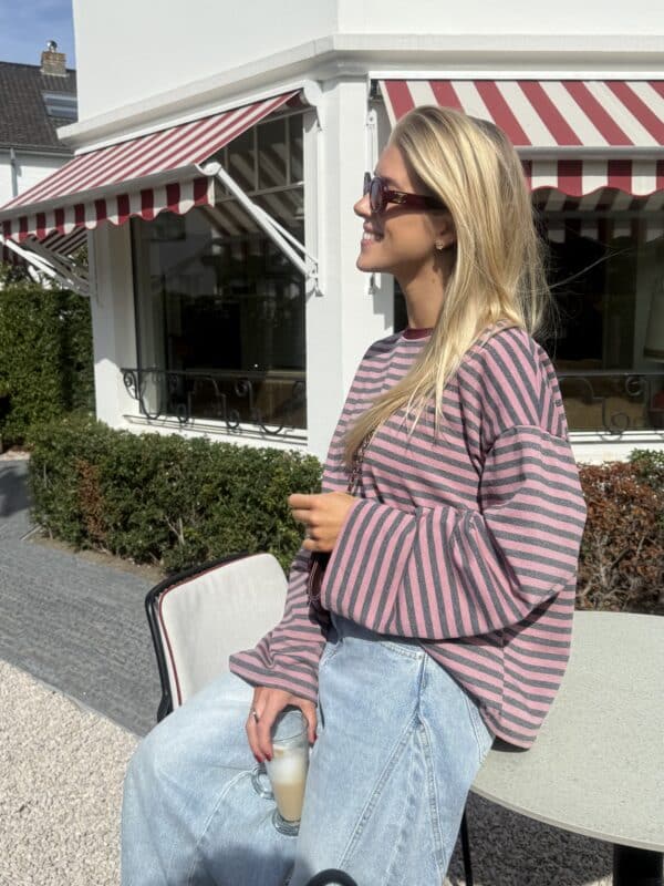 KIKI STRIPE LONG GREY PINK BORDEAUX SLEEVE ONE SIZE