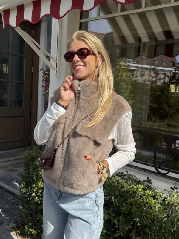 JUNE FAUX-FUR BODYWARMER - TAUPE - ONE SIZE