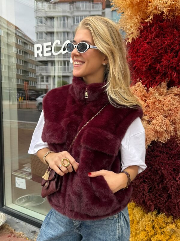 JUNE FAUX-FUR BODYWARMER - BORDEAUX - ONE SIZE