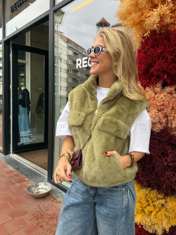 JUNE FAUX-FUR BODYWARMER - GREEN - ONE SIZE
