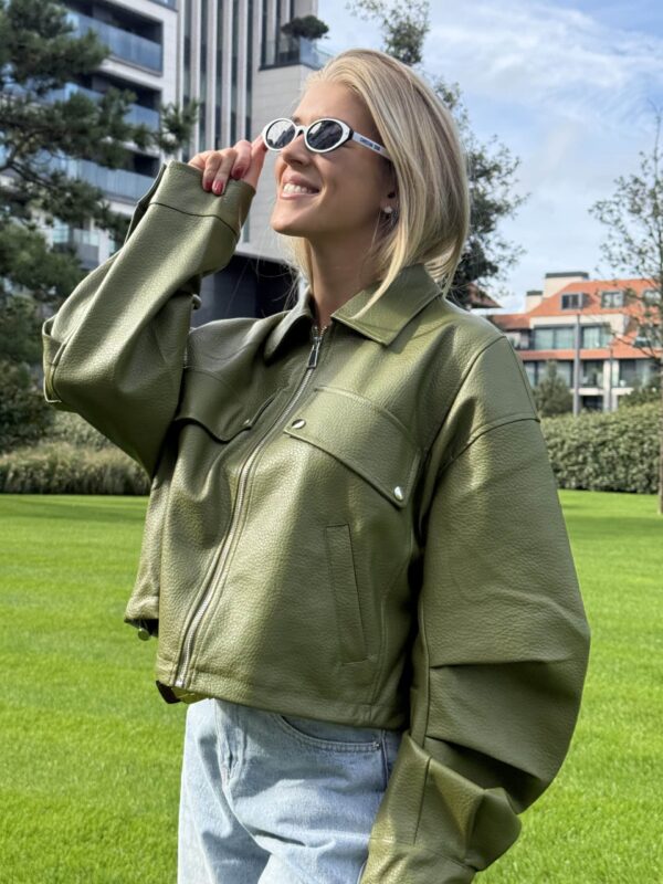 ADELE JACKET FAUX LEATHER - OLIVE -  M/L